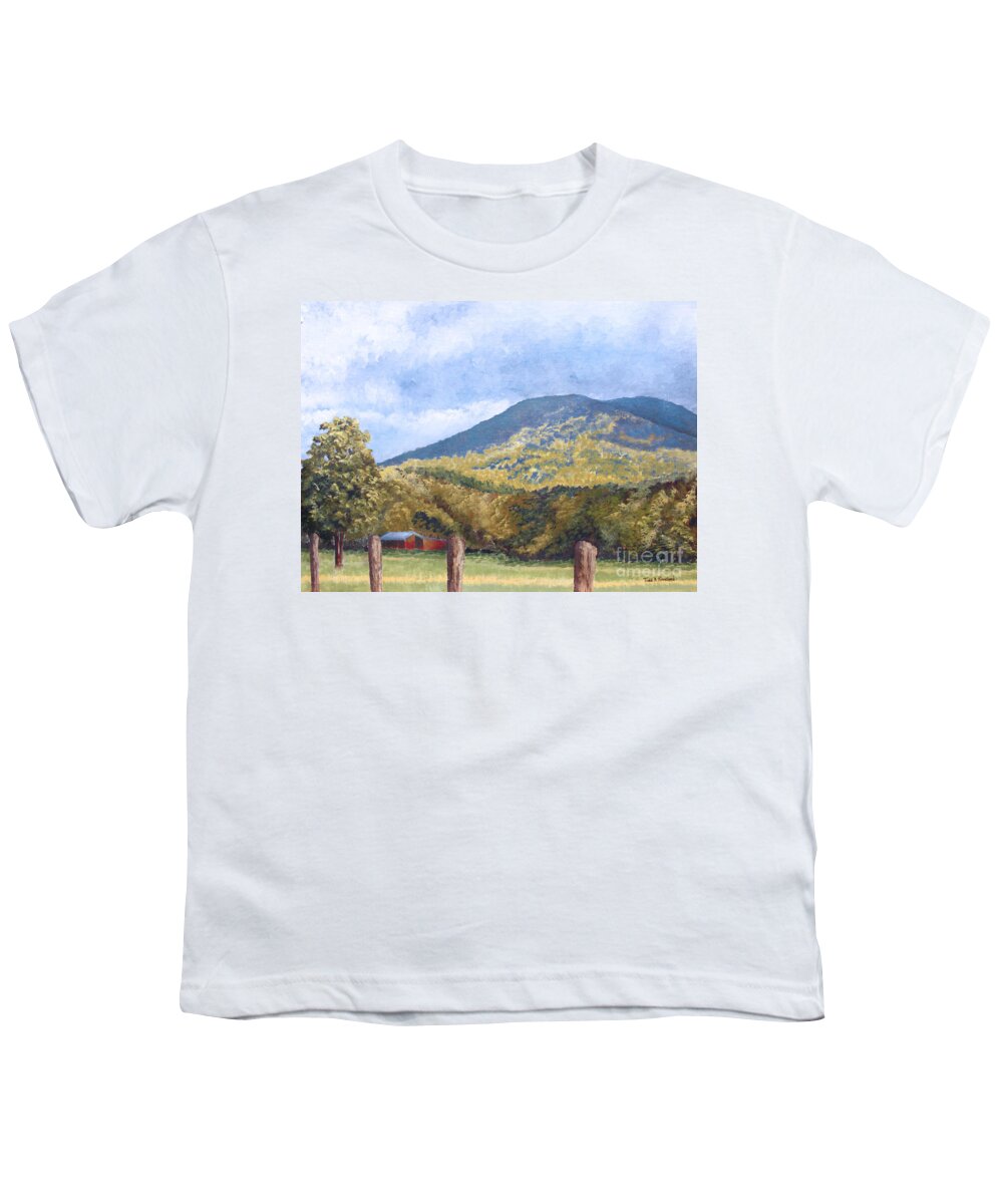 Landscape Youth T-Shirt featuring the painting Horse Barn at Cades Cove by Todd Blanchard