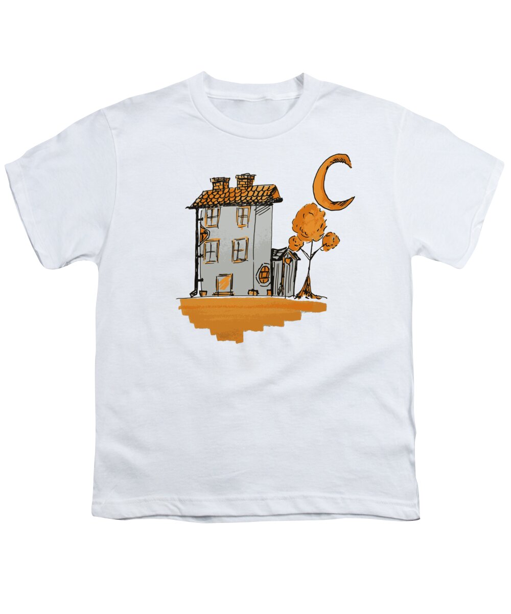 House Youth T-Shirt featuring the digital art House and moon by Piotr Dulski