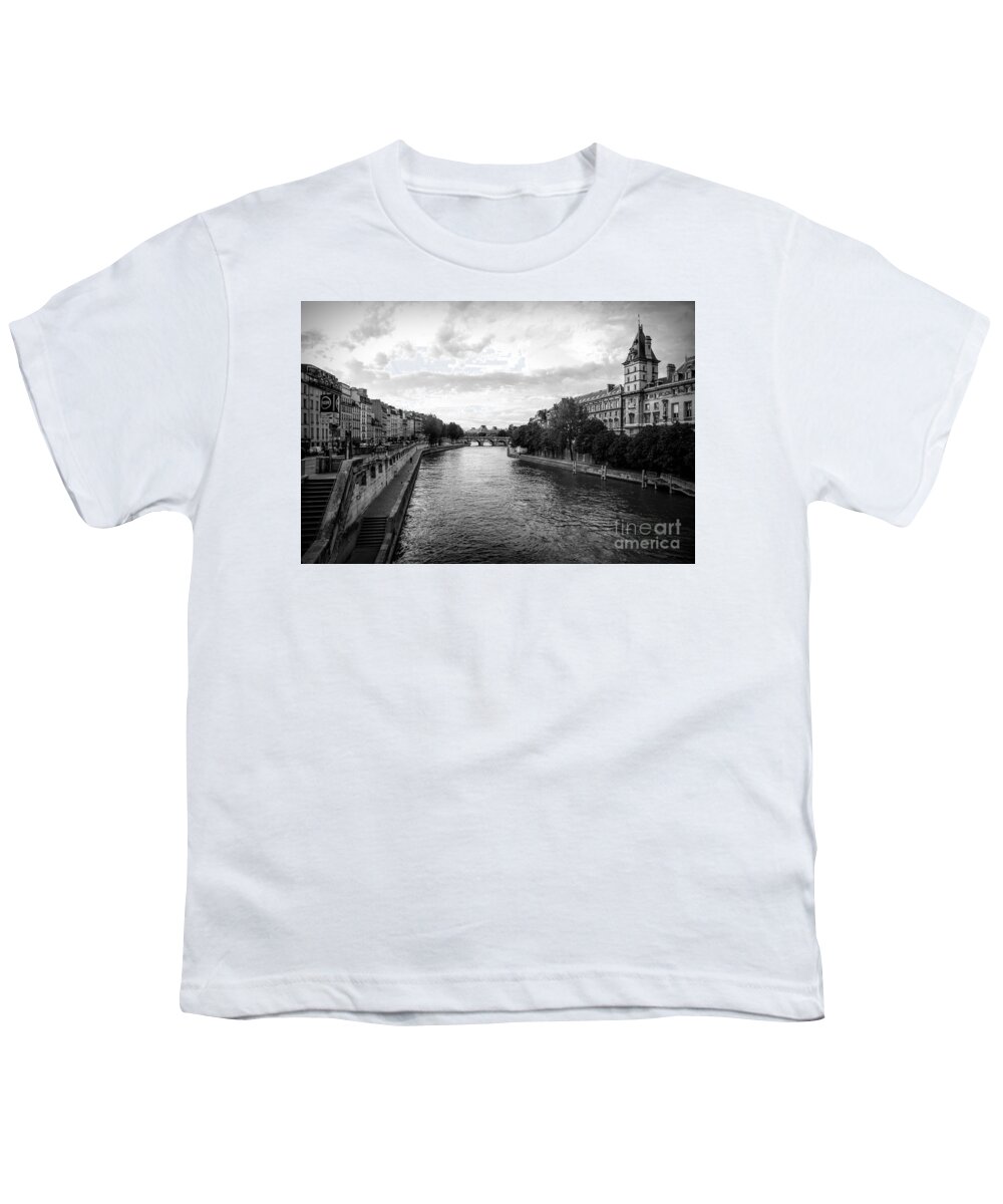 Ile De La Cite Youth T-Shirt featuring the photograph ILE St- Louis Seine River Black White Stunning by Chuck Kuhn