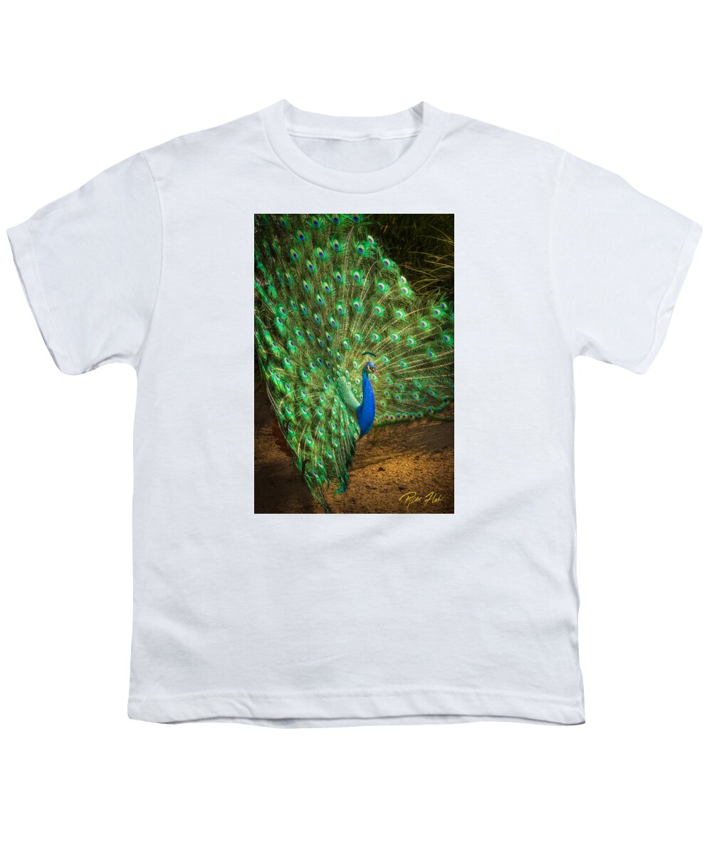 Animals Youth T-Shirt featuring the photograph India Blue Peacock by Rikk Flohr