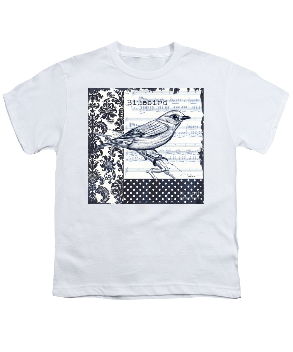 Bird Youth T-Shirt featuring the painting Indigo Vintage Songbird 1 by Debbie DeWitt