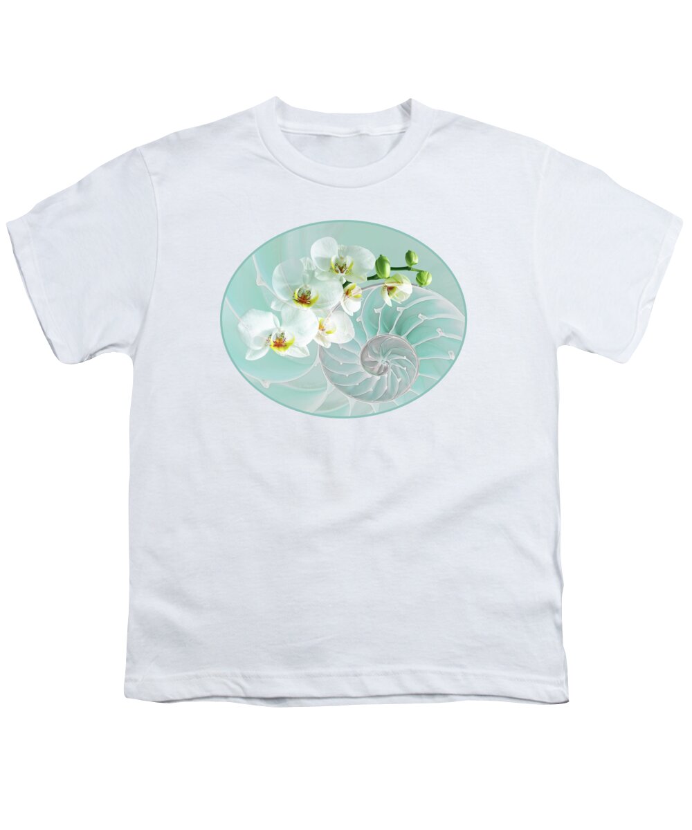 Nautilus Shell Youth T-Shirt featuring the photograph Intimate Fusion in Turquoise by Gill Billington