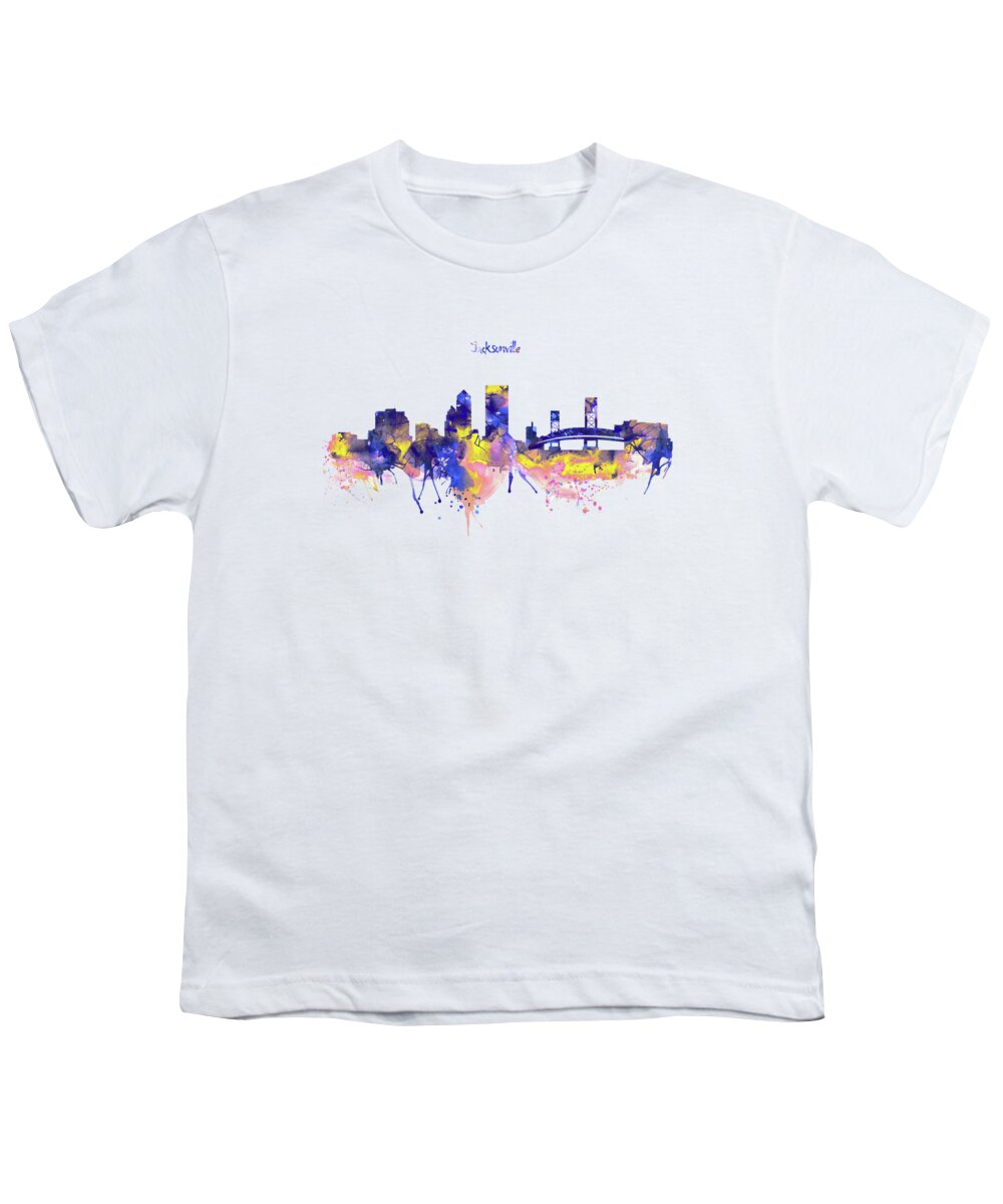 Marian Voicu Youth T-Shirt featuring the painting Jacksonville Skyline Silhouette by Marian Voicu