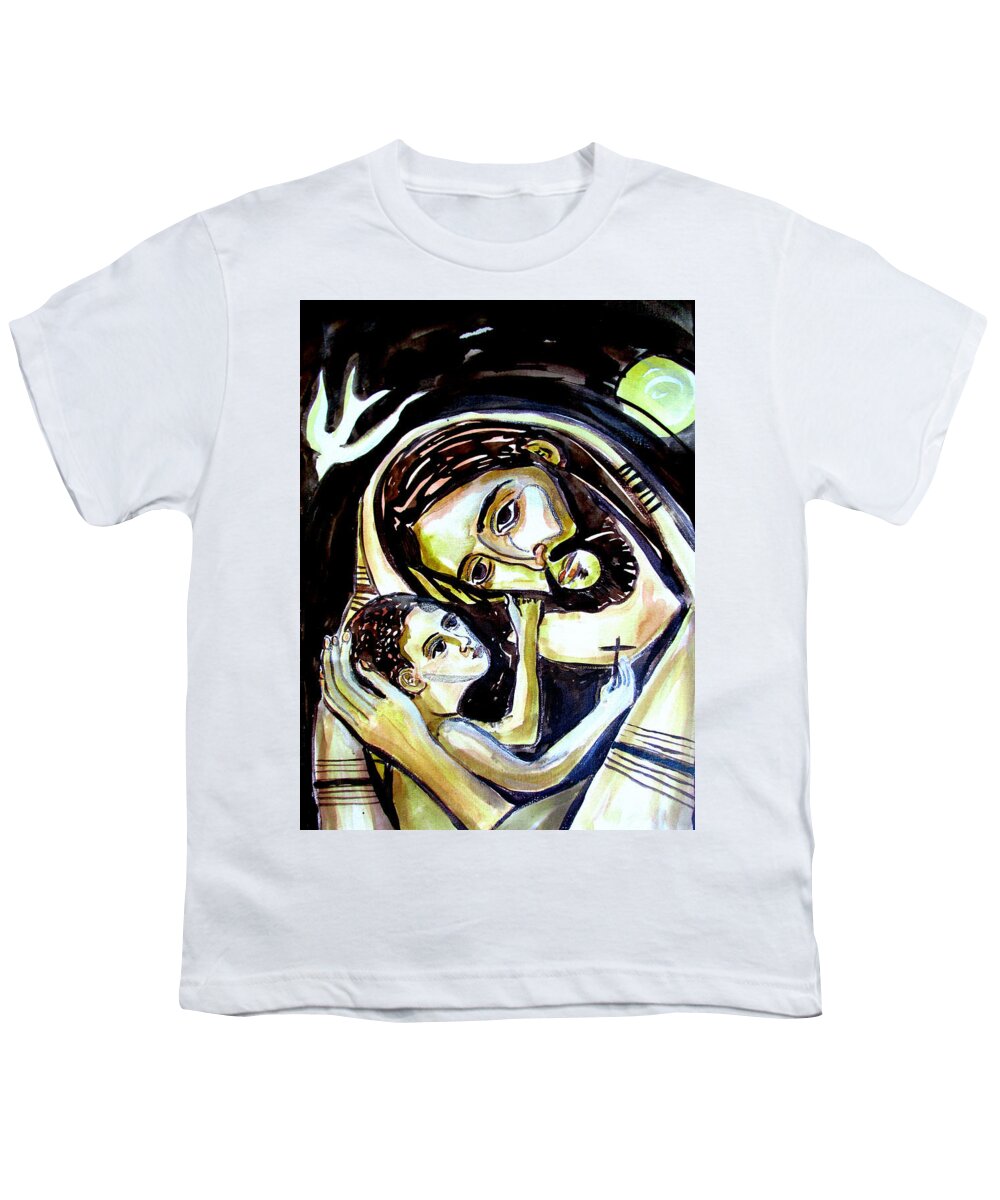 Joseph Youth T-Shirt featuring the painting Joseph with young Jesus by Sarah Hornsby
