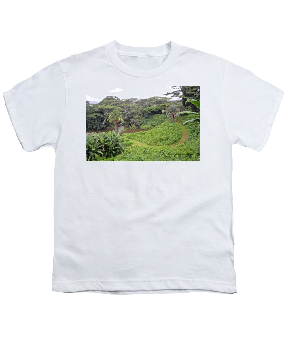 Kauai Youth T-Shirt featuring the photograph Kauai Hindu Monastery Trail by Amy Fose