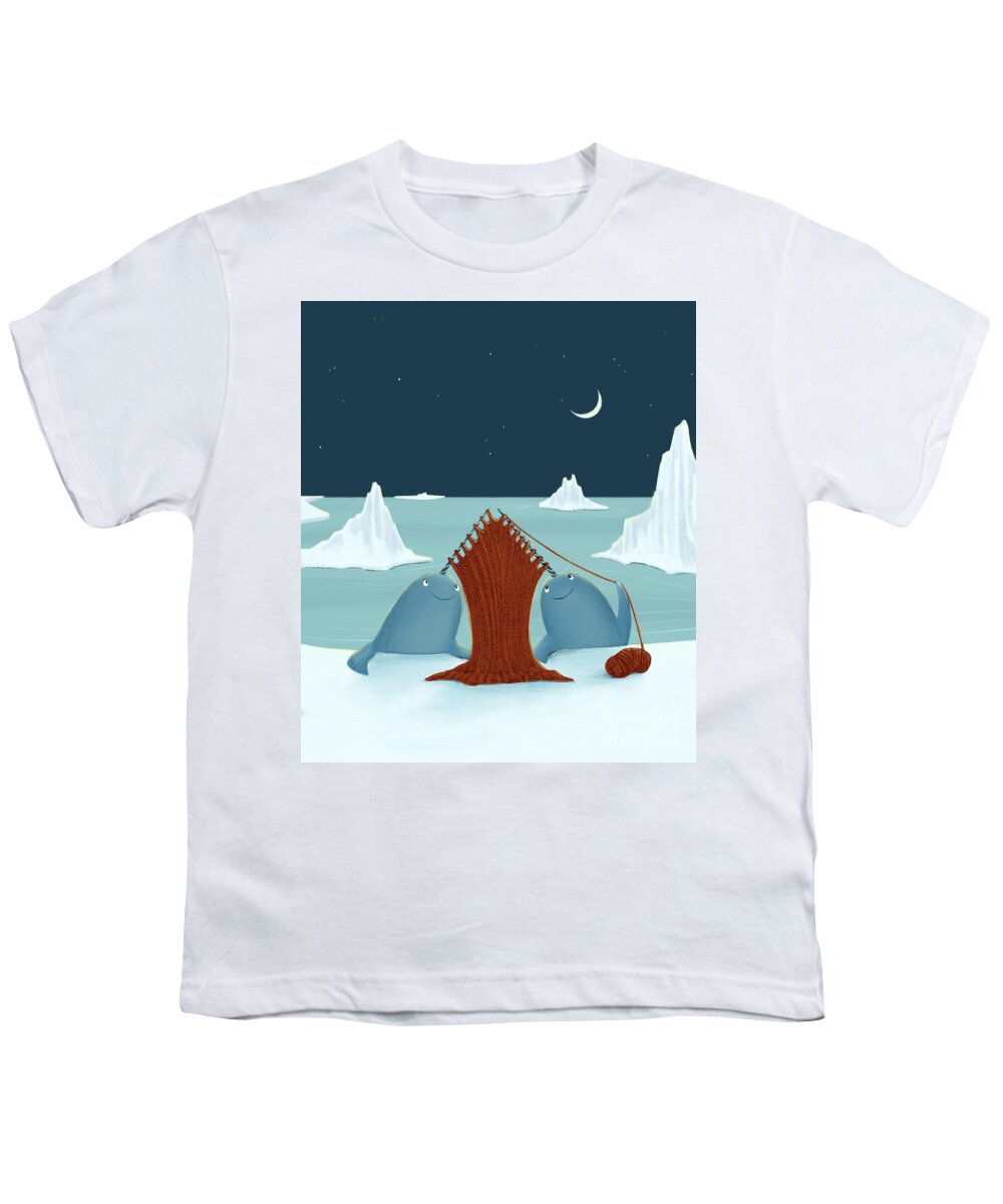 Narwhal Youth T-Shirt featuring the digital art Knitting Narwhals by Michael Ciccotello