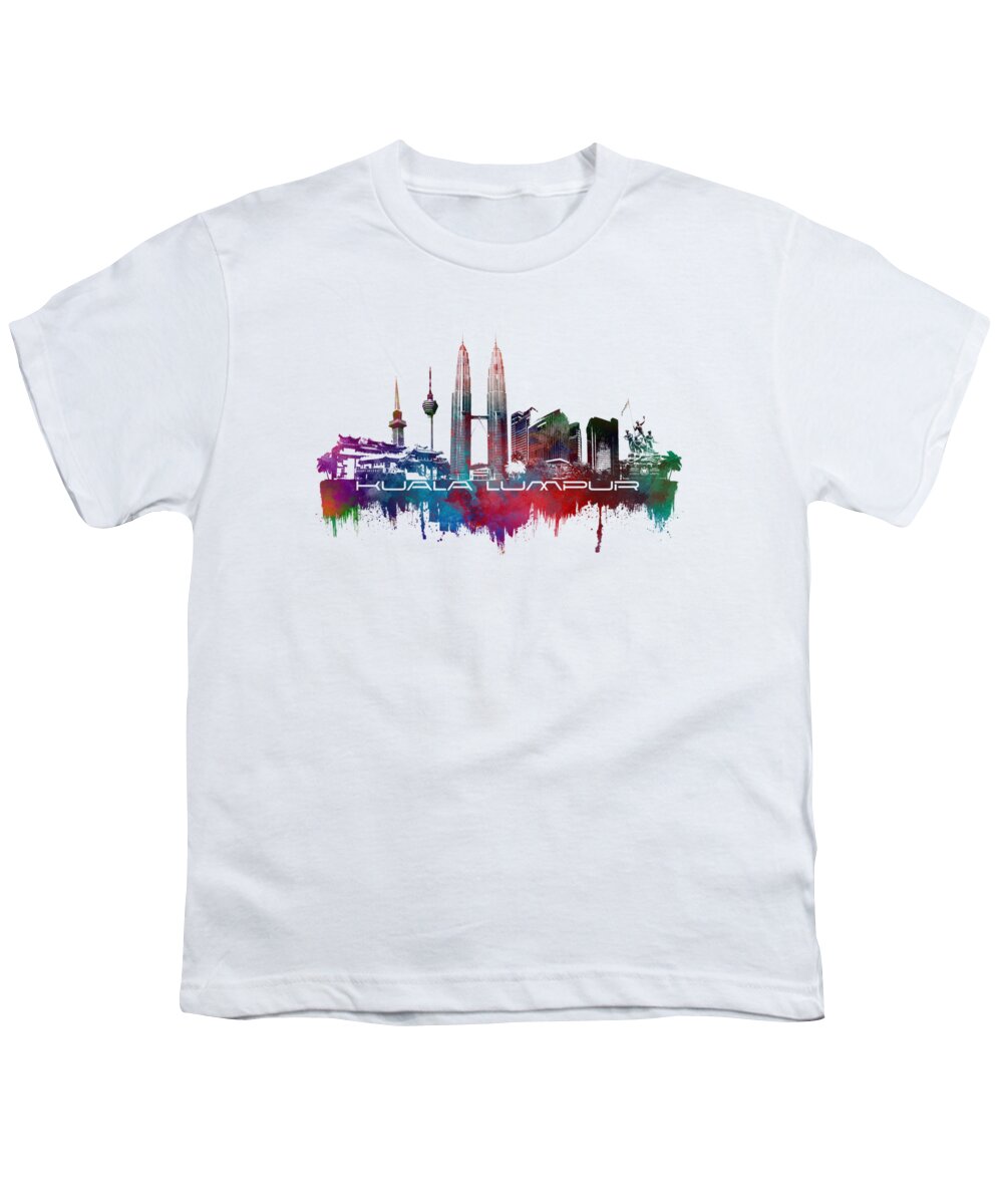 Kuala Lumpur Youth T-Shirt featuring the digital art Kuala Lumpur skyline city blue by Justyna Jaszke JBJart
