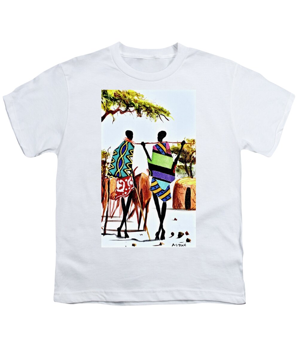 African Artists Youth T-Shirt featuring the painting L-243 by Albert Lizah