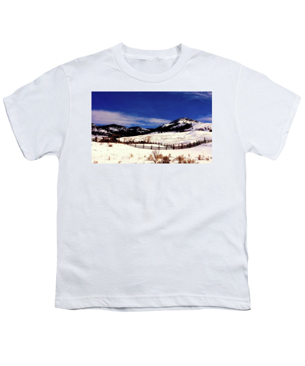Yellowstone Youth T-Shirt featuring the photograph Lamar Ranger Station In Winter - Yellowstone by Mountain Dreams