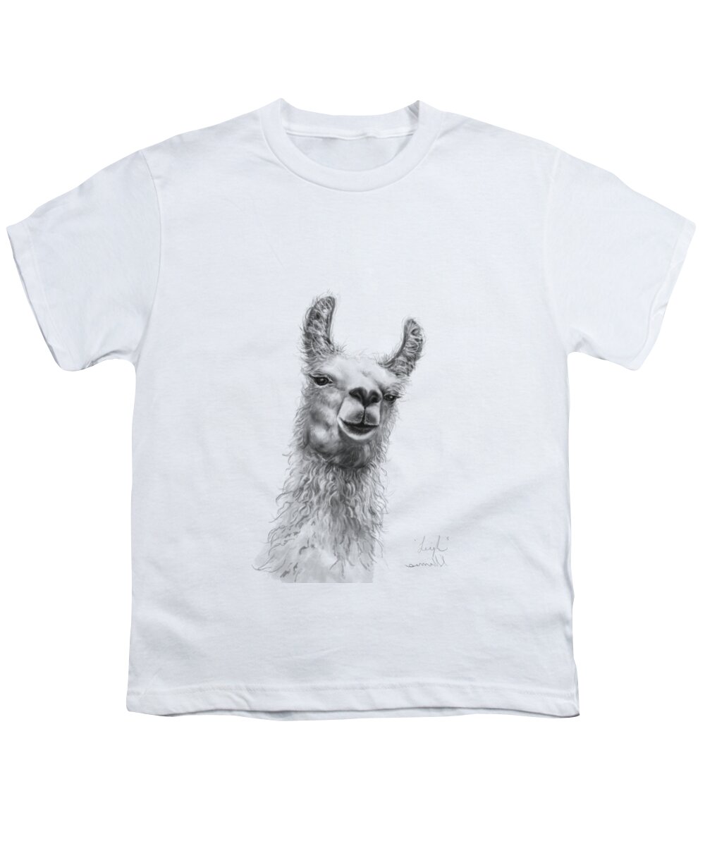 Llama Art Youth T-Shirt featuring the drawing Leigh by Kristin Llamas