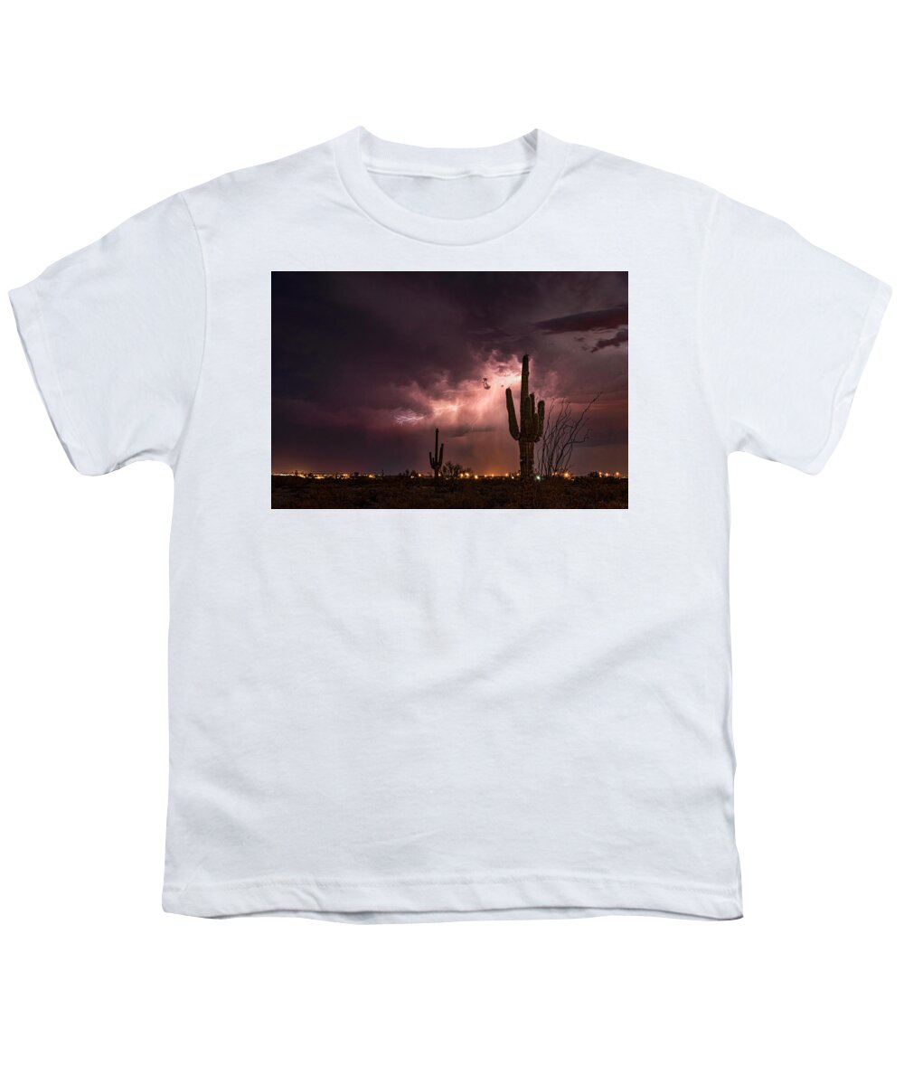 Lightning Youth T-Shirt featuring the photograph Lighting Up The Desert Night by Saija Lehtonen