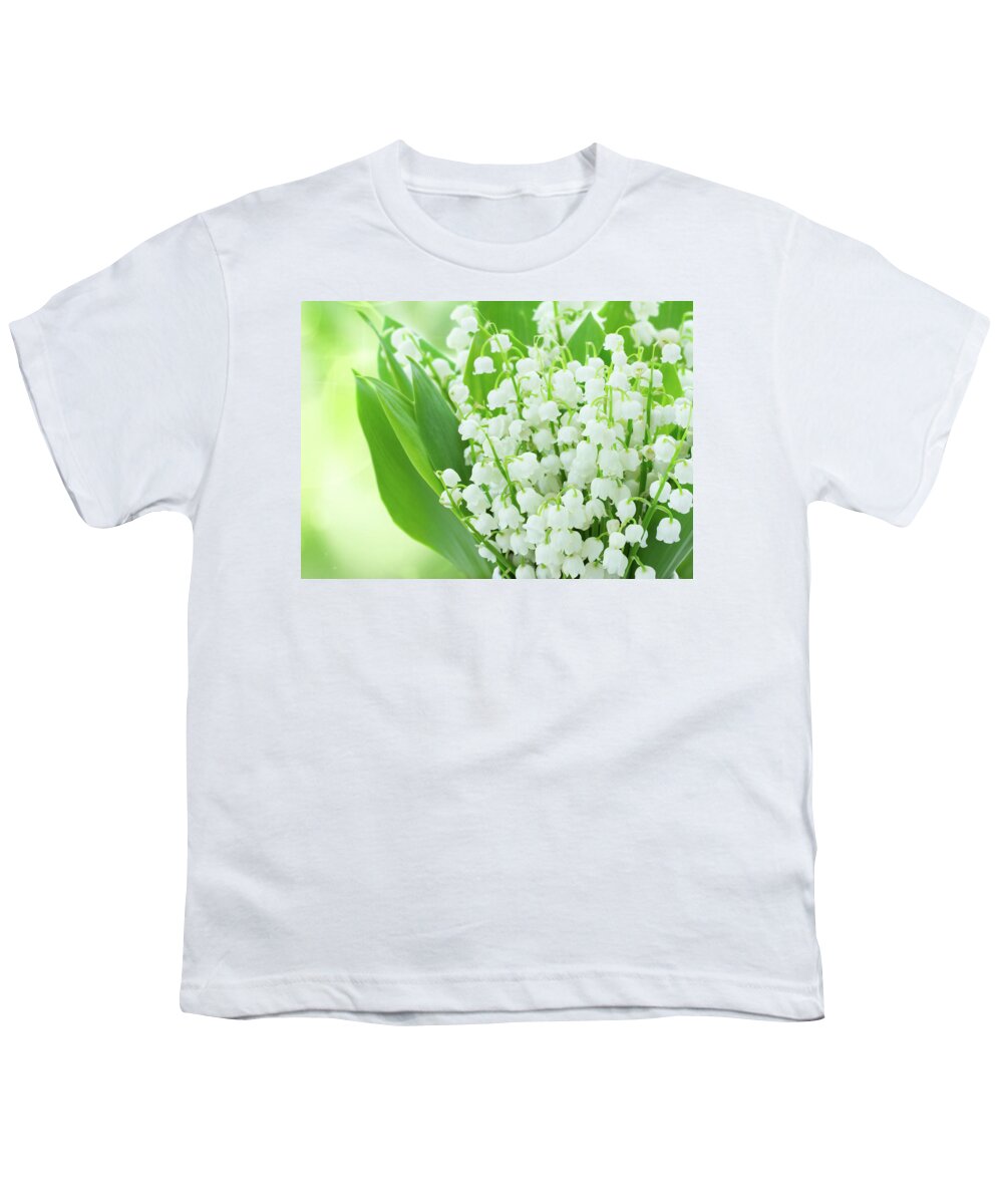 Lilly Youth T-Shirt featuring the photograph Lilly of the Valley Flowers Close up by Anastasy Yarmolovich