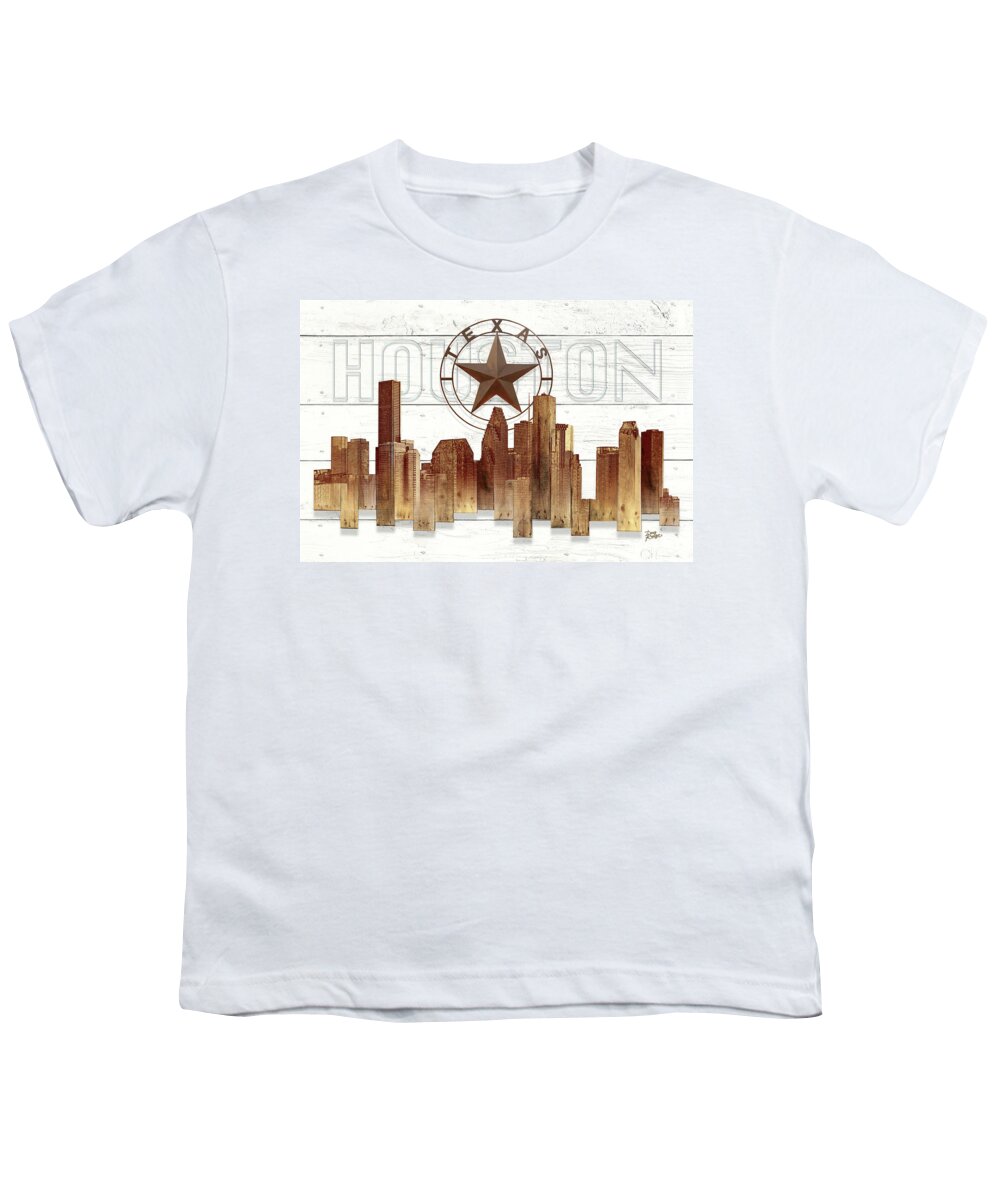 Houston Texas Skyline Mixed Media Artwork By Doug Kreuger Youth T-Shirt featuring the mixed media Made-To-Order Houston Texas Skyline Wall art by Doug Kreuger