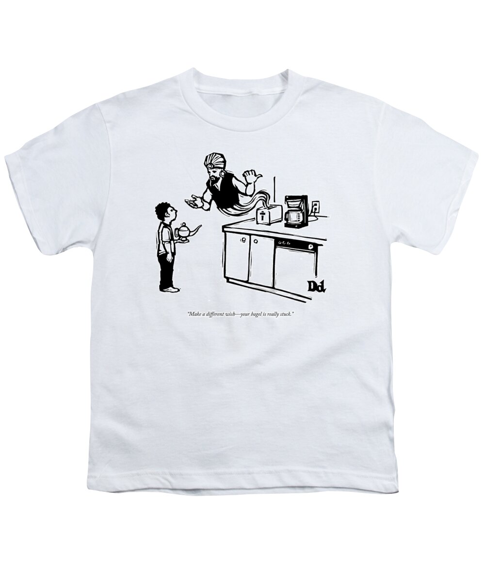 Make A Different Wish--your Bagel Is Really Stuck. Youth T-Shirt featuring the drawing Make a different wish by Drew Dernavich