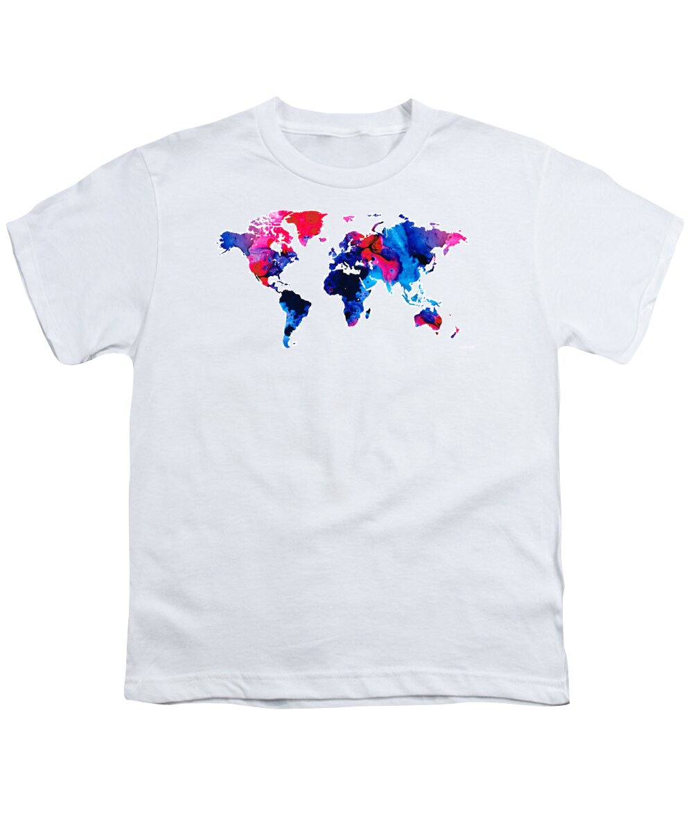 World Map Youth T-Shirt featuring the painting Map of The World 9 -Colorful Abstract Art by Sharon Cummings