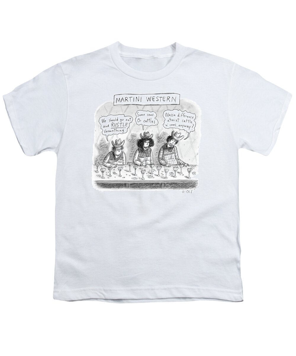 Martini Western Youth T-Shirt featuring the drawing Martini Western by Roz Chast
