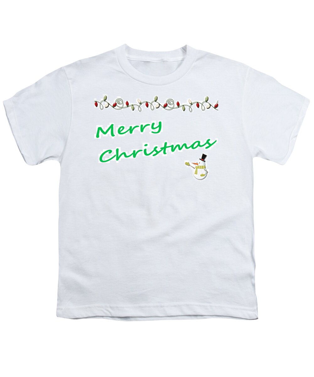 Festive Youth T-Shirt featuring the photograph Merry Christmas Little Snow Man on White 2 by Joseph C Hinson