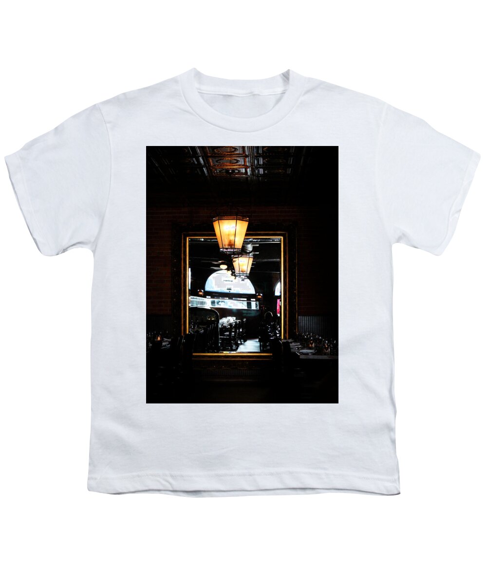 Large Mirror Youth T-Shirt featuring the photograph Mirror In Restaurant by Cynthia Guinn