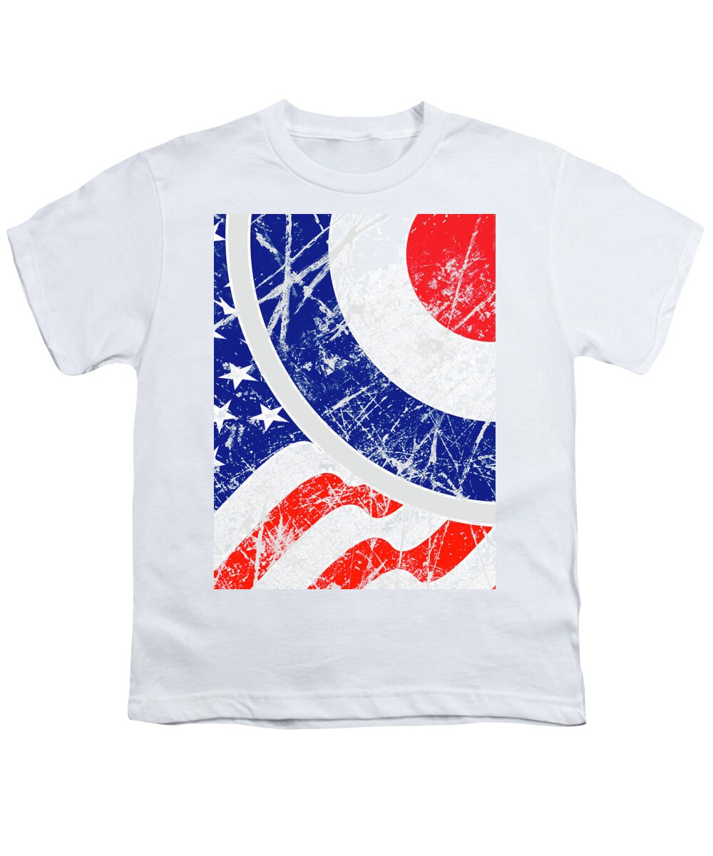 Mod Youth T-Shirt featuring the digital art Mod Roundel American Flag in Grunge Distressed Style by Garaga Designs
