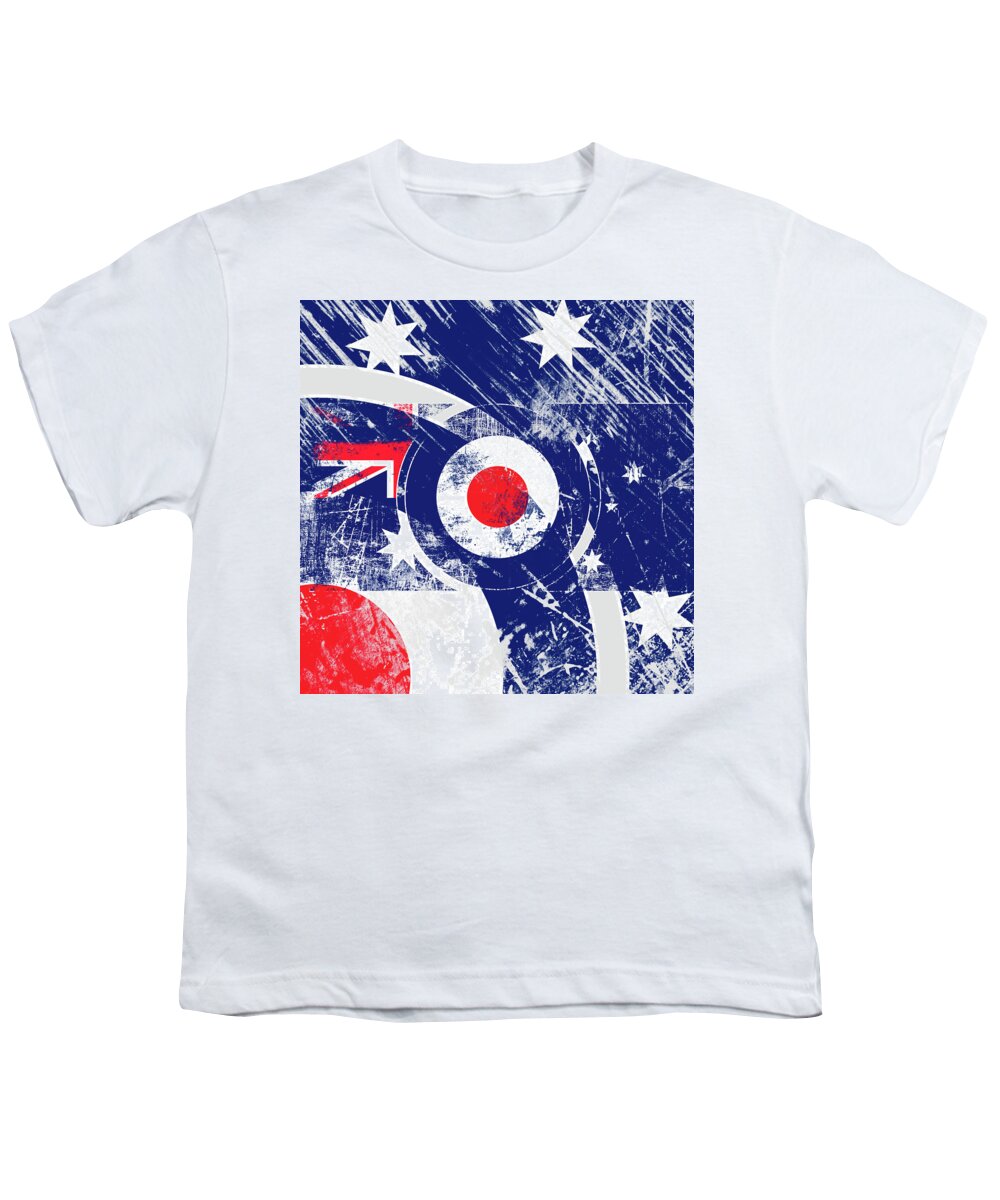 Mod Youth T-Shirt featuring the digital art Mod Roundel Australia Flag in Grunge Distressed Style by Garaga Designs