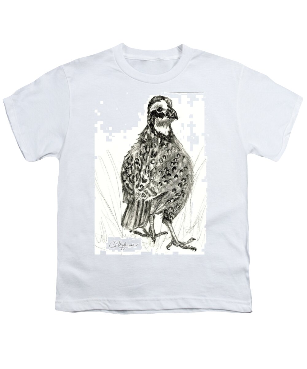 Quail Youth T-Shirt featuring the drawing Northern bobwhite by Carol Allen Anfinsen