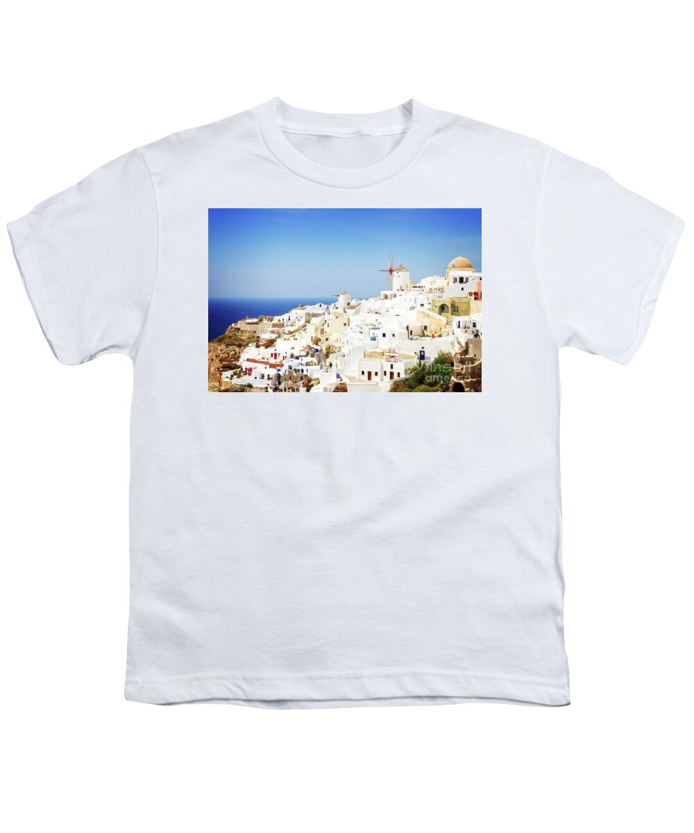 Santorini Youth T-Shirt featuring the photograph Oia, Whte Greek Village by Anastasy Yarmolovich