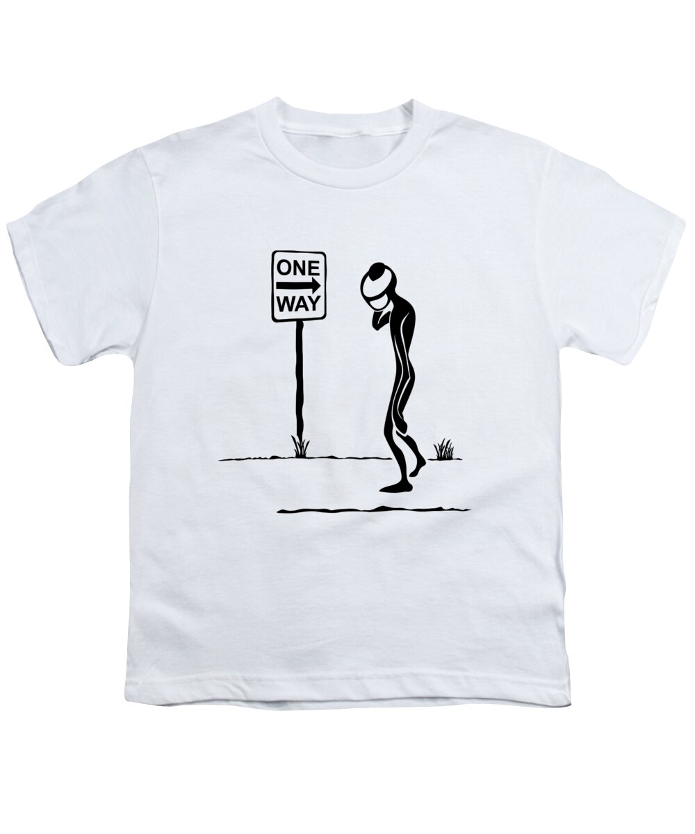 Stick Figure Youth T-Shirt featuring the drawing One Way by Franklin Kielar