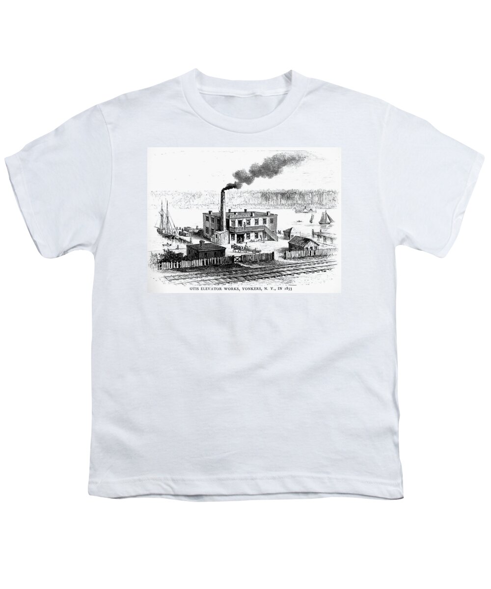 1853 Youth T-Shirt featuring the photograph Otis Elevator Works, 1853 by Granger