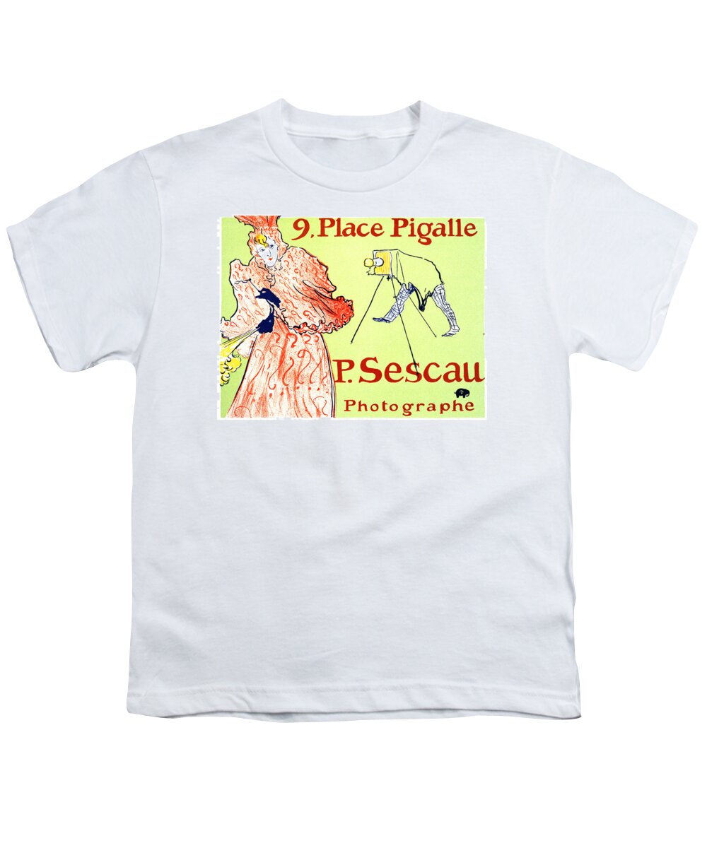 P Sescau Youth T-Shirt featuring the mixed media P Sescau Photographe - Paul Sescau - Vintage Advertising Poster by Henri de Toulouse Lautrec - Paris by Studio Grafiikka