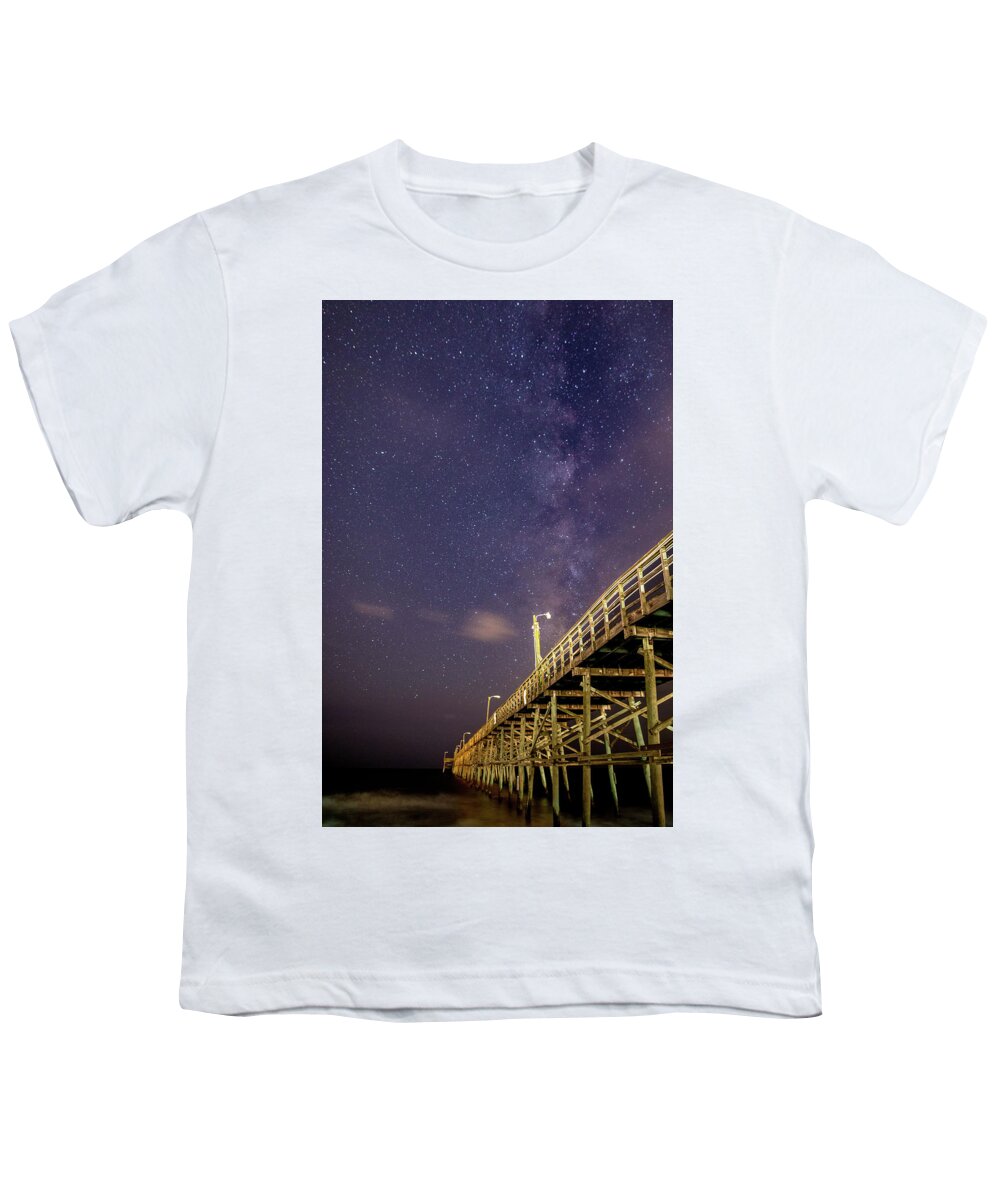 Oak Island Youth T-Shirt featuring the photograph Pier into the Stars by Nick Noble