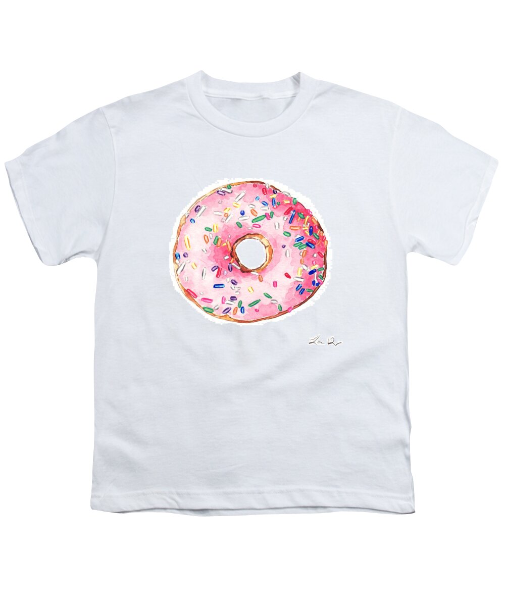 Pink Donut Youth T-Shirt featuring the painting Pink Donut with Sprinkles by Laura Row