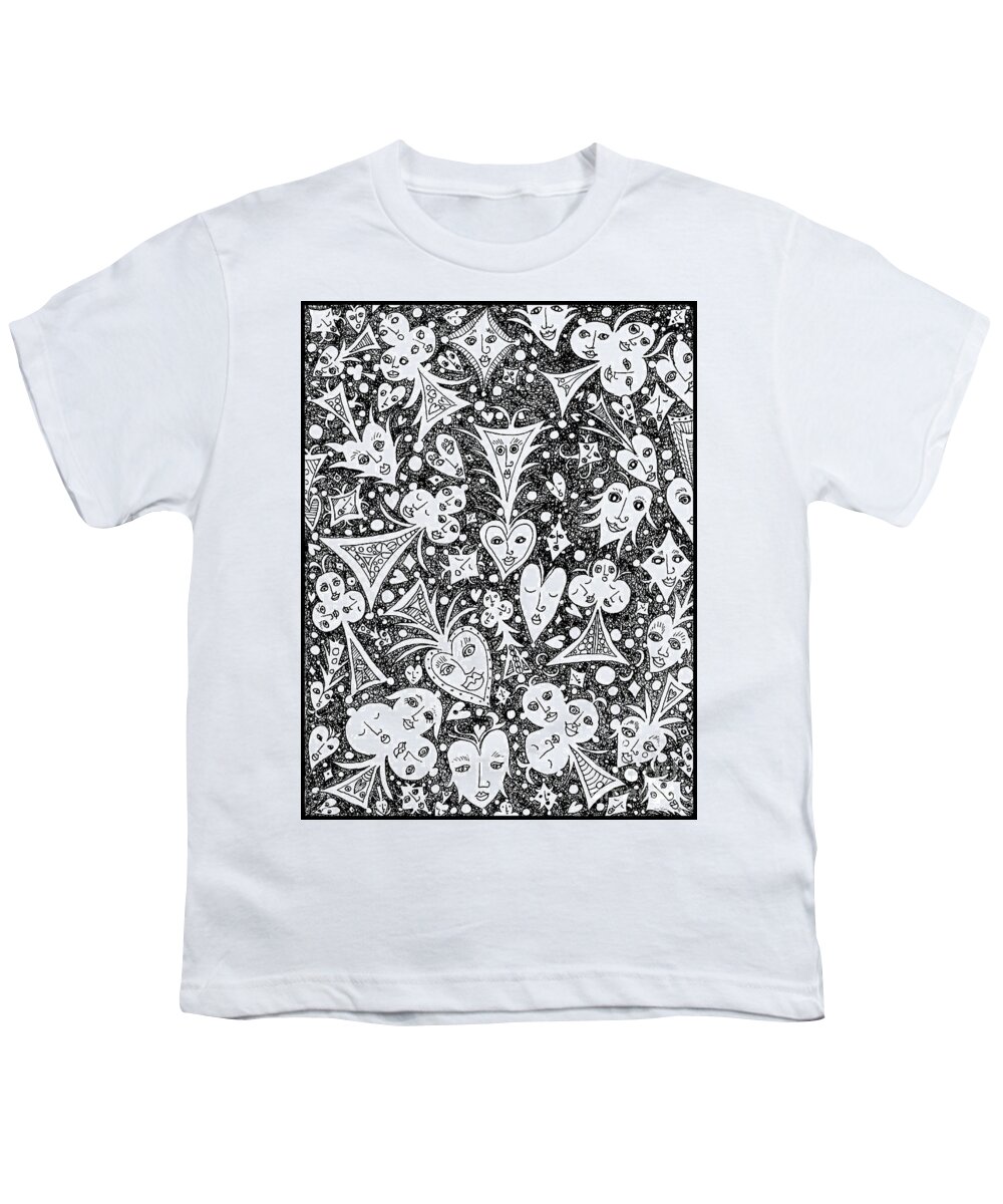 Lise Winne Youth T-Shirt featuring the drawing Playing Card Symbols with Faces by Lise Winne