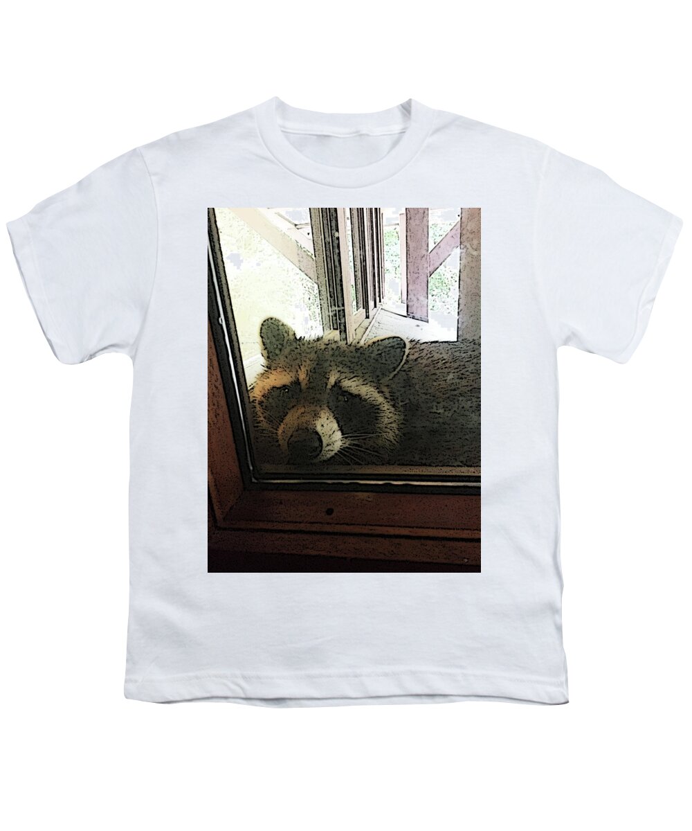 Raccoon Youth T-Shirt featuring the photograph Please Let Me In by Geoff Jewett
