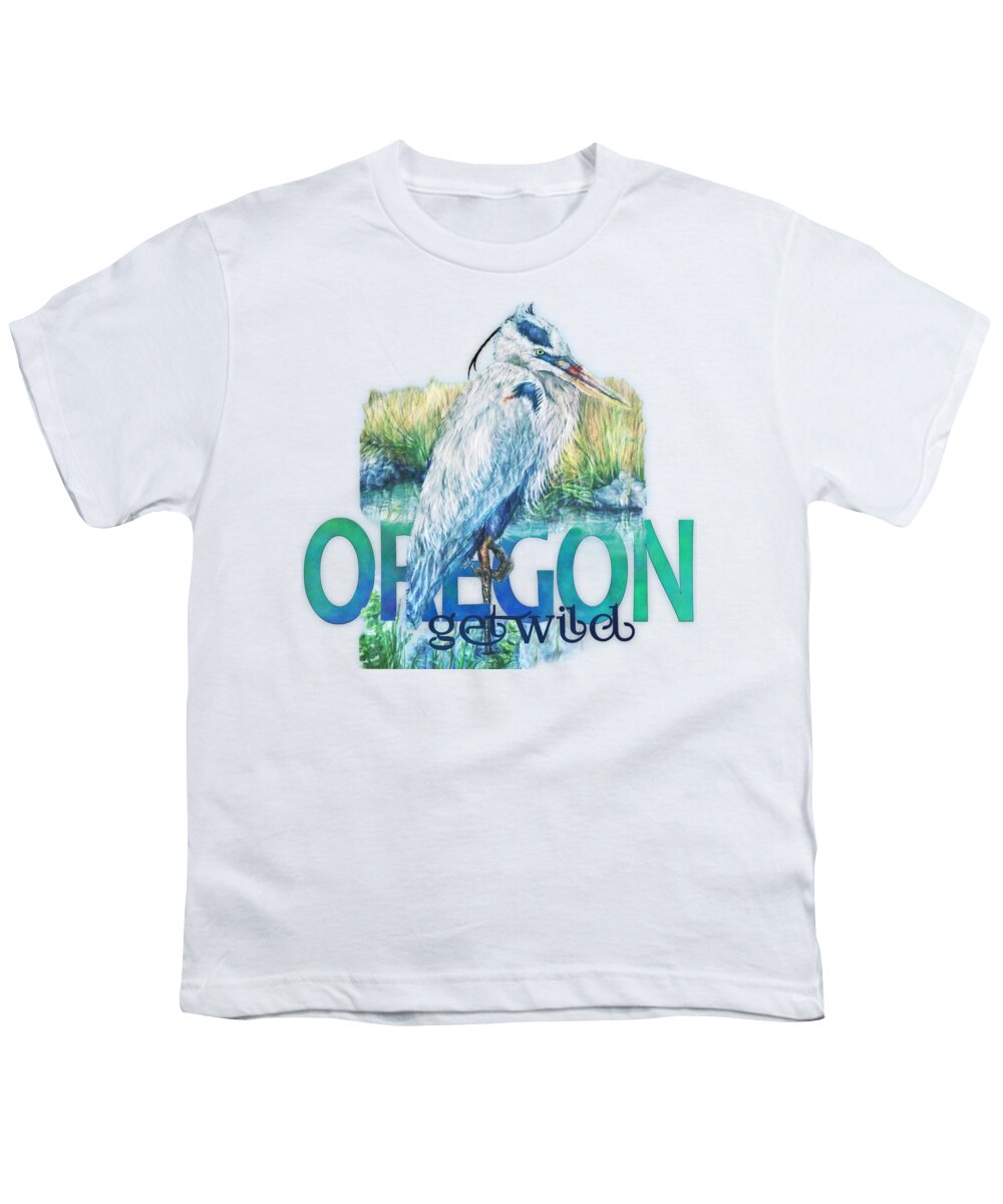 Puddletown Youth T-Shirt featuring the painting Puddletown Great Blue Heron by Kara Skye