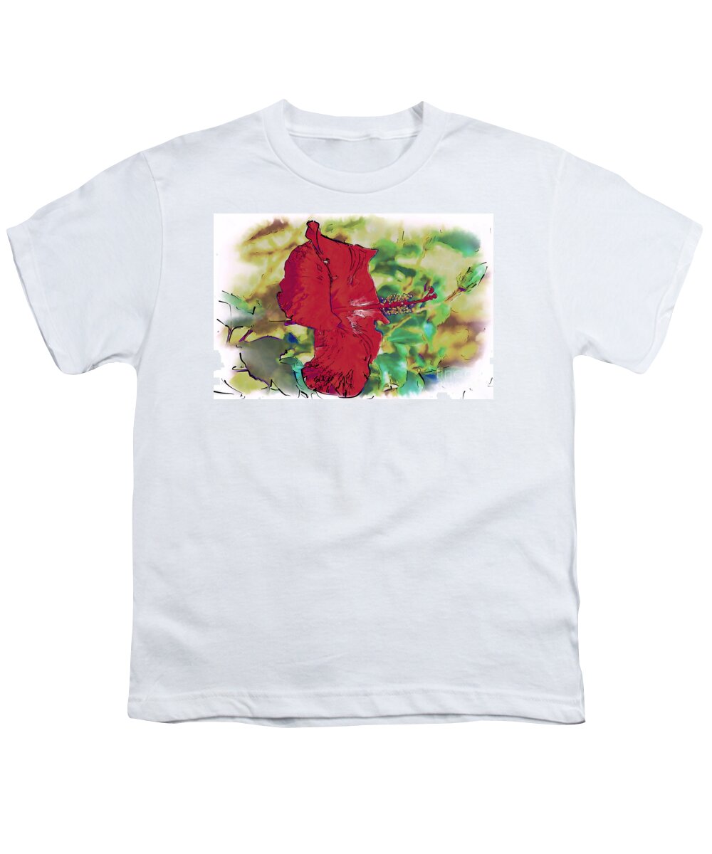 Flowers Youth T-Shirt featuring the digital art Red Hibiscus Flower by Kirt Tisdale