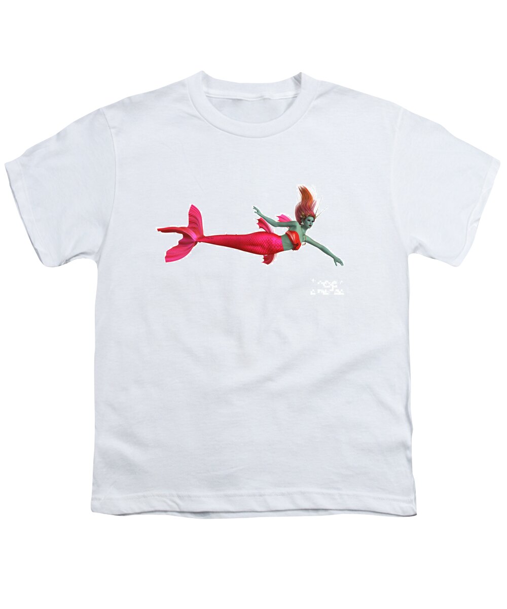 Mermaid Youth T-Shirt featuring the painting Red Mermaid on White by Corey Ford