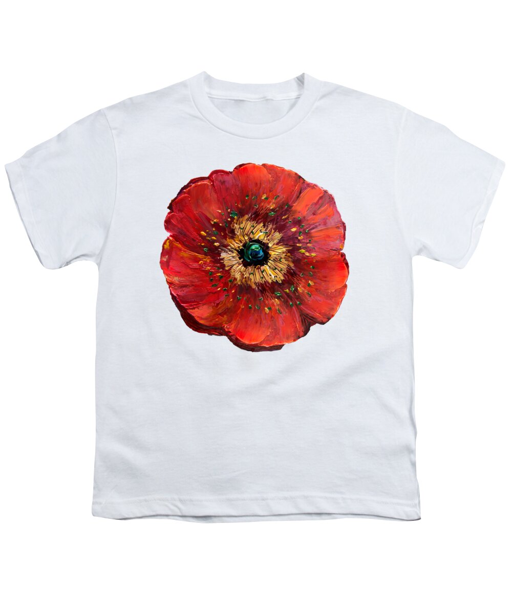 Floral Painting; Yellow Youth T-Shirt featuring the digital art Red Poppy Transparent by OLena Art