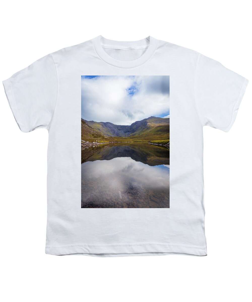 Black Youth T-Shirt featuring the photograph Reflections of the Macgillycuddy's Reeks in Lough Eagher by Semmick Photo
