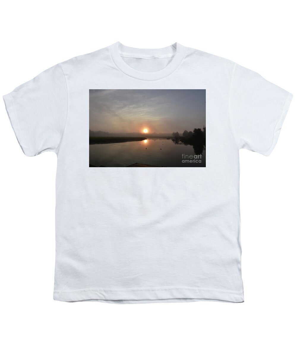 Reflections Youth T-Shirt featuring the photograph Reflections of the Sunshine Burning through the Fog at Sunrise by DejaVu Designs