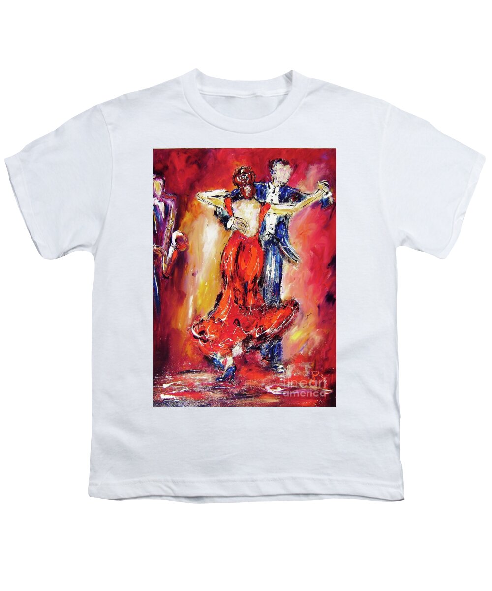 Dancing Youth T-Shirt featuring the painting Painting of romantic dancers by Mary Cahalan Lee - aka PIXI