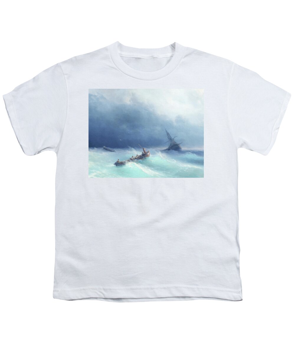 Sailing Through The Storm Youth T-Shirt featuring the mixed media Sailing Through The Storm by Georgiana Romanovna