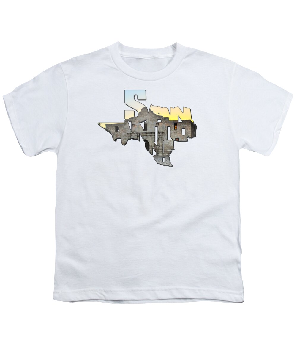 San Antonio Letters Youth T-Shirt featuring the photograph San Antonio Texas Typography - An Alamo Sunrise by Gregory Ballos