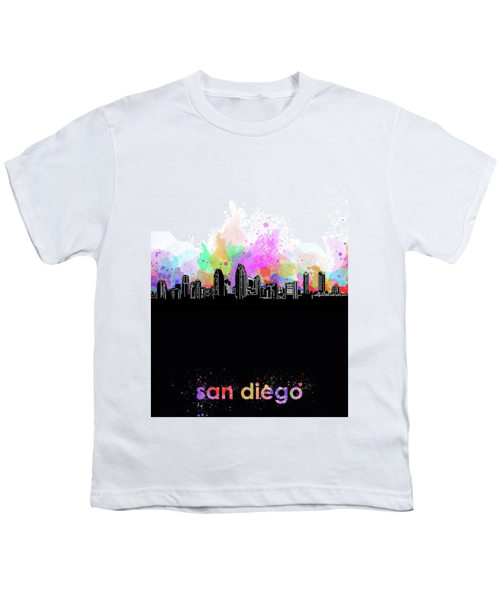 San Diego Youth T-Shirt featuring the digital art San Diego Skyline Minimalism 5 by Bekim M