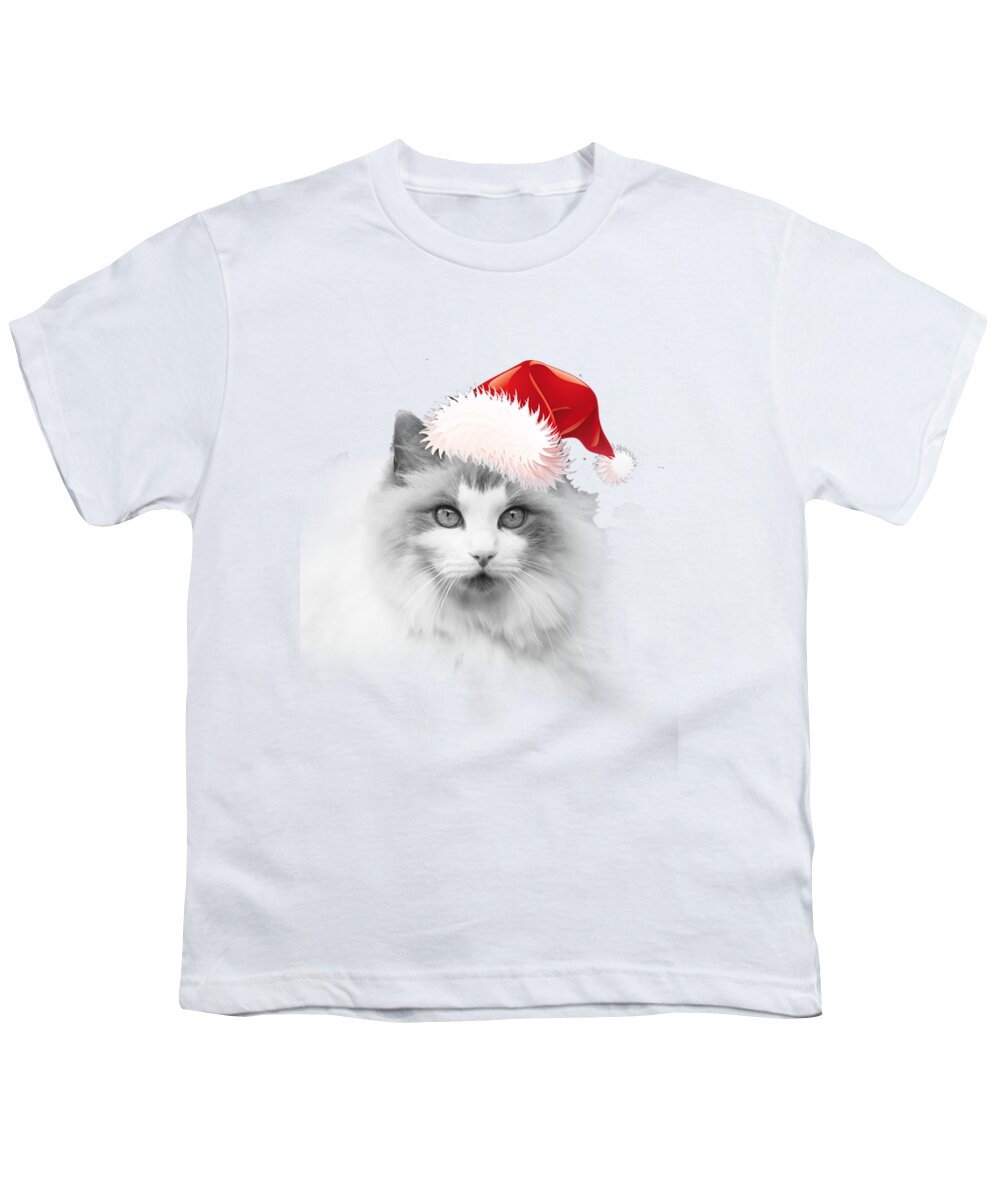 Santa Youth T-Shirt featuring the digital art Santa Kitty by Kathleen Illes