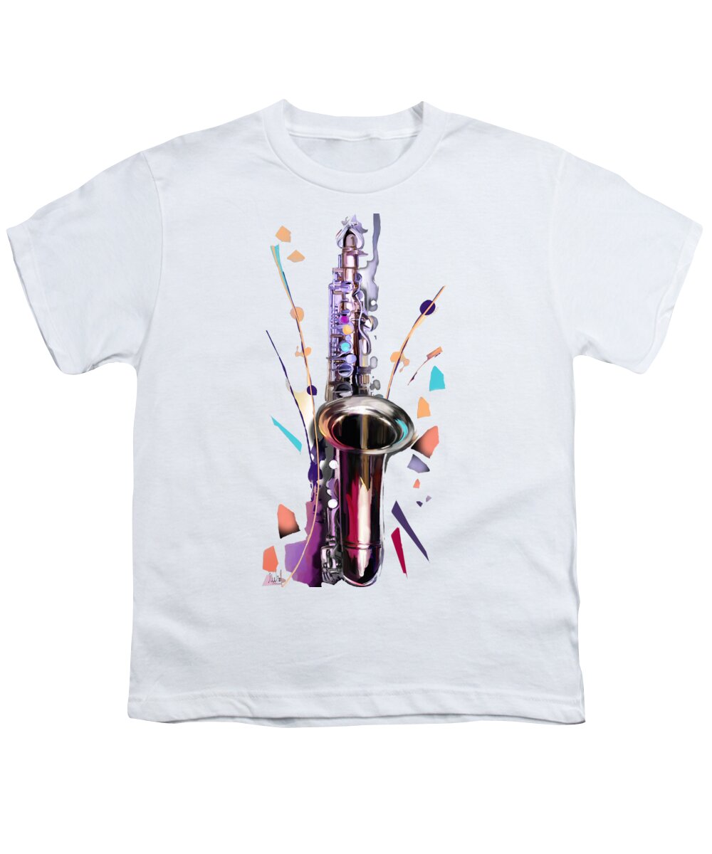 Saxophone Youth T-Shirt featuring the painting Saxophone by Melanie D