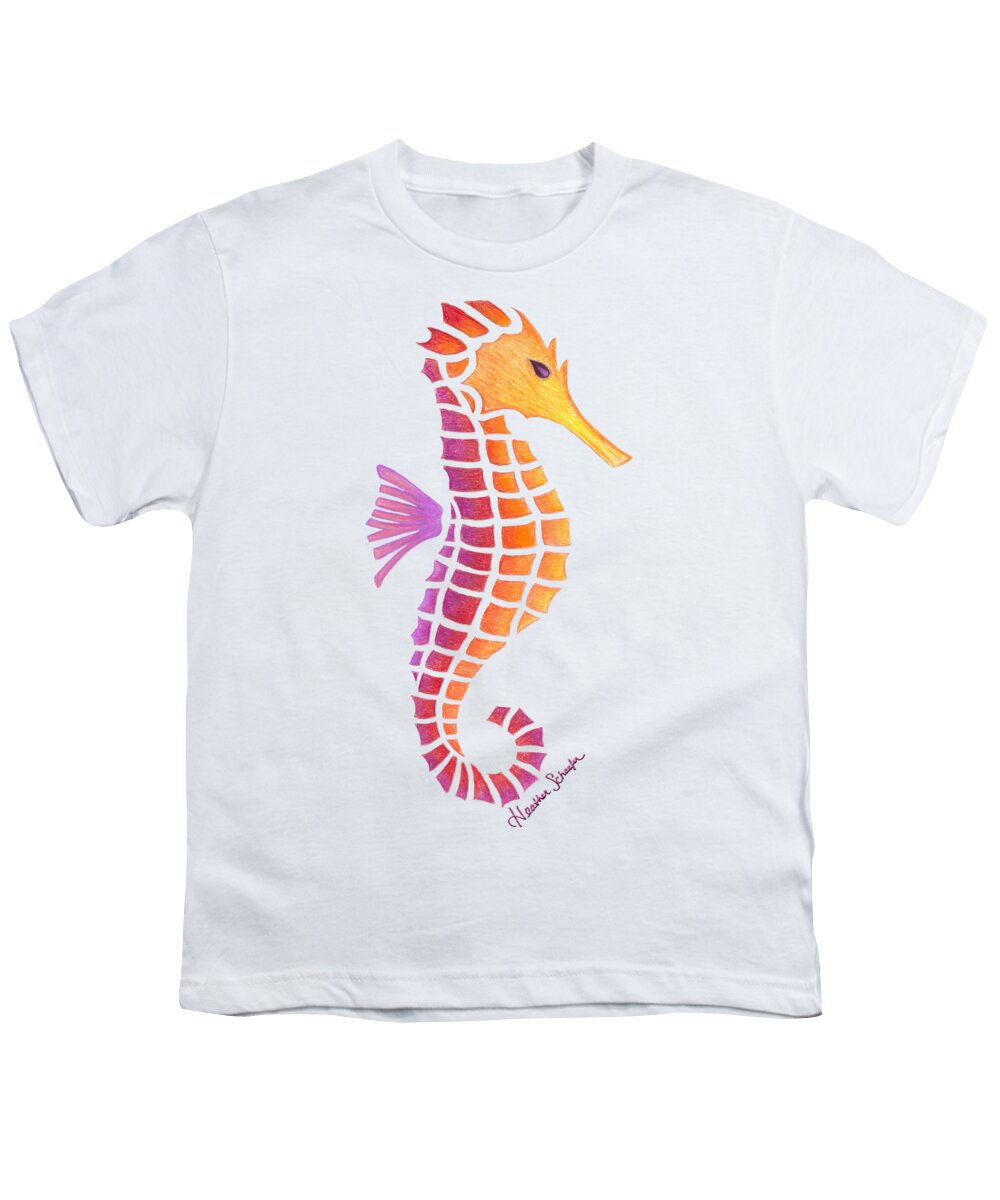 Seahorse Youth T-Shirt featuring the drawing Seahorse by Heather Schaefer