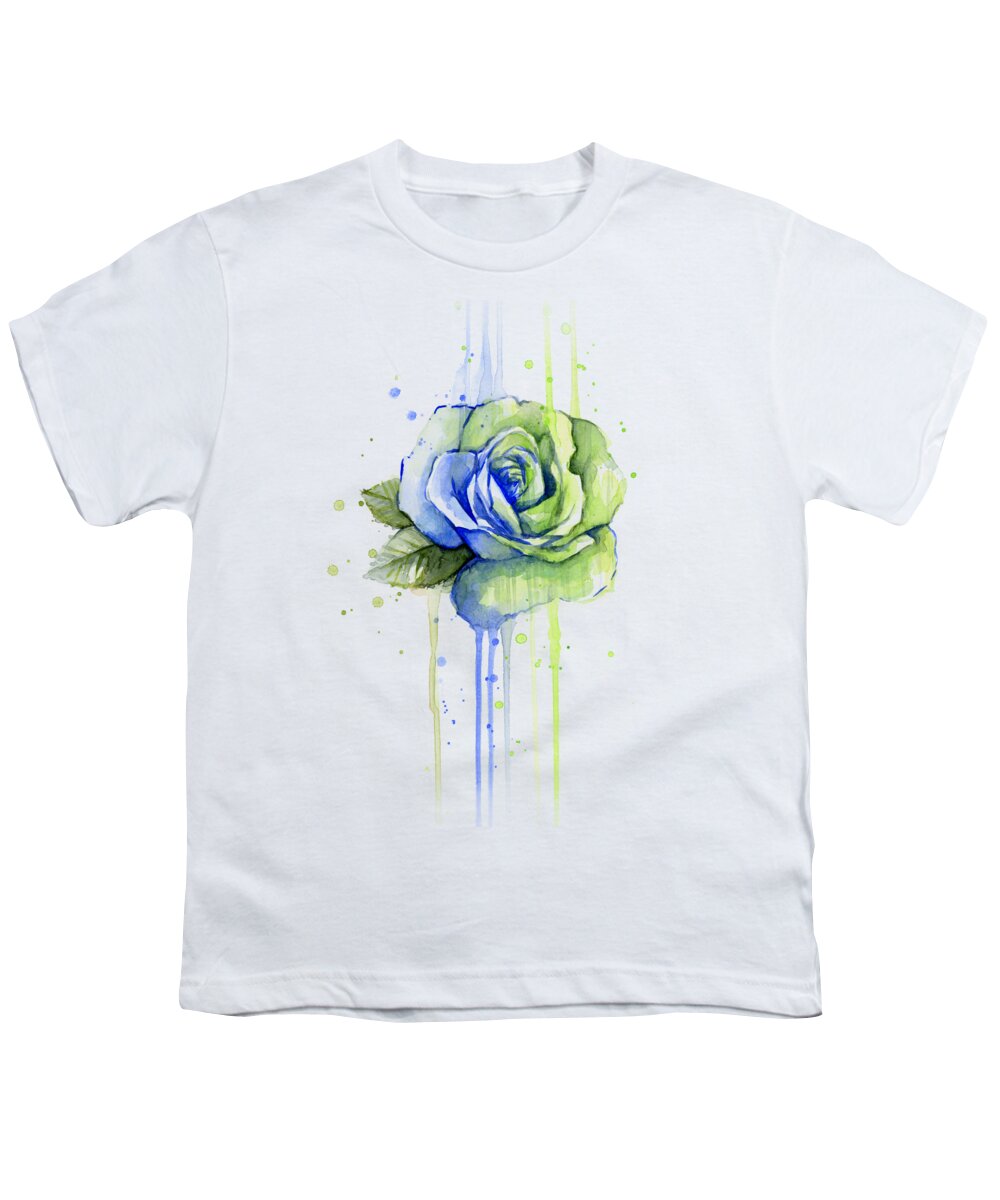 Watercolor Youth T-Shirt featuring the painting Seattle 12th Man Seahawks Watercolor Rose by Olga Shvartsur