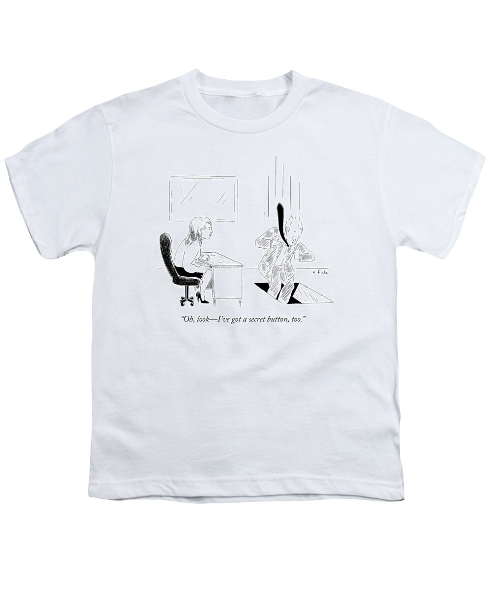 oh Youth T-Shirt featuring the drawing Secret Button by Emily Flake