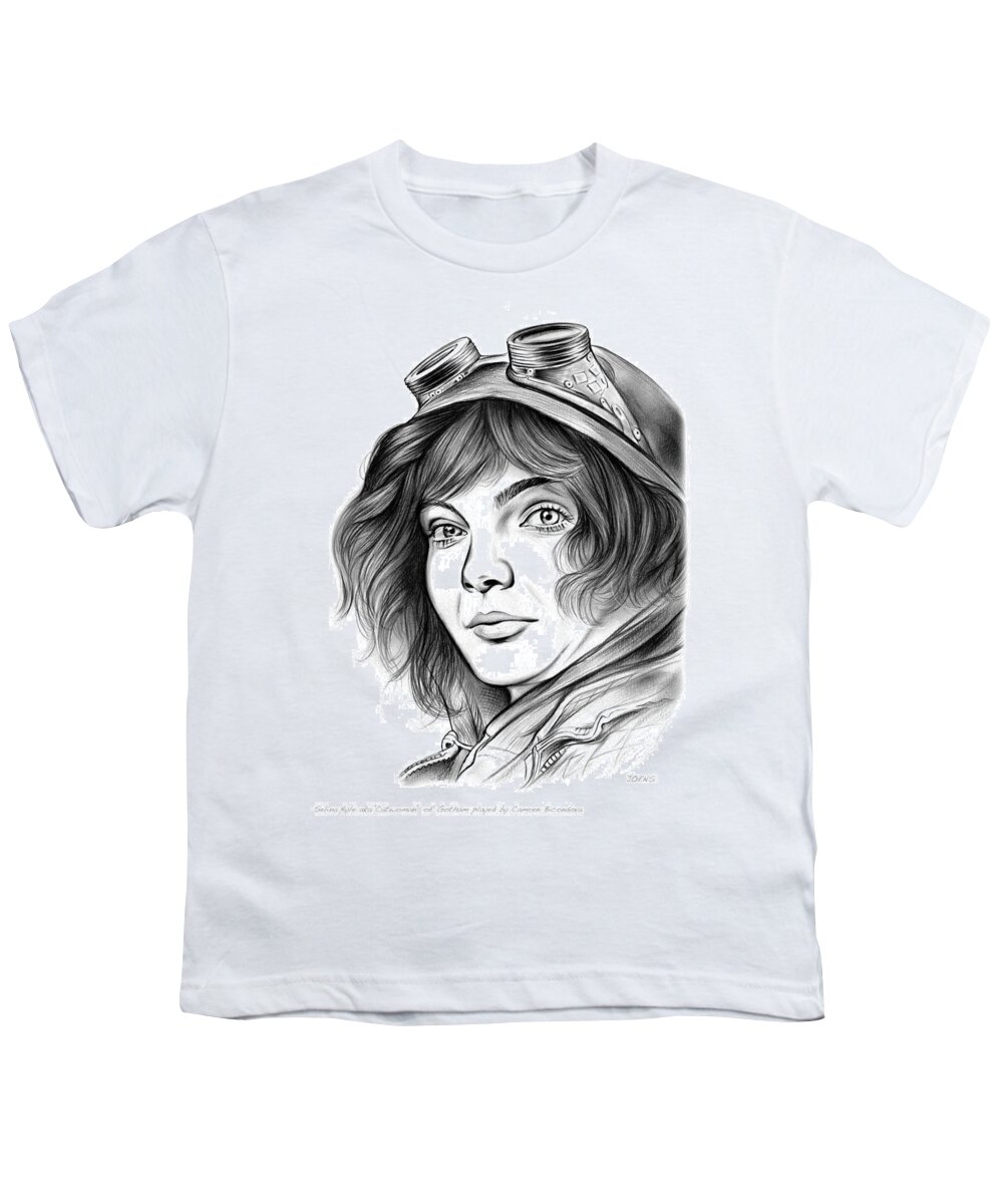 Gotham Youth T-Shirt featuring the drawing Selina Kyle by Greg Joens