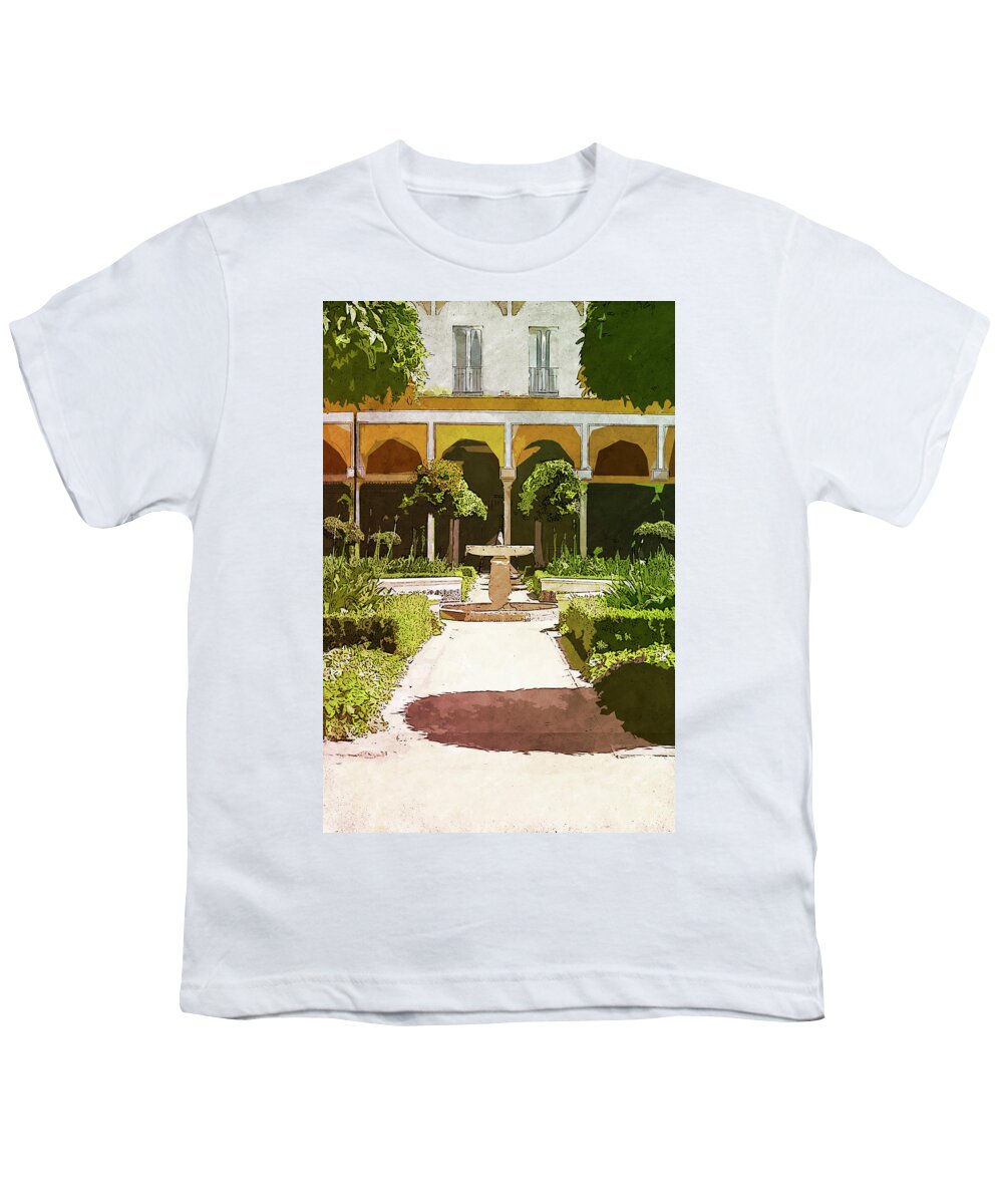 Seville Youth T-Shirt featuring the painting Seville, Andalusian Patio - 02 by AM FineArtPrints